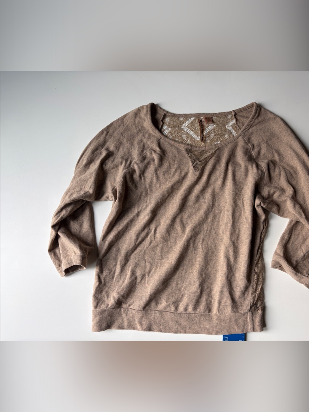 Eyeshadow Taupe Lace-Inset V-Neck Tunic Top